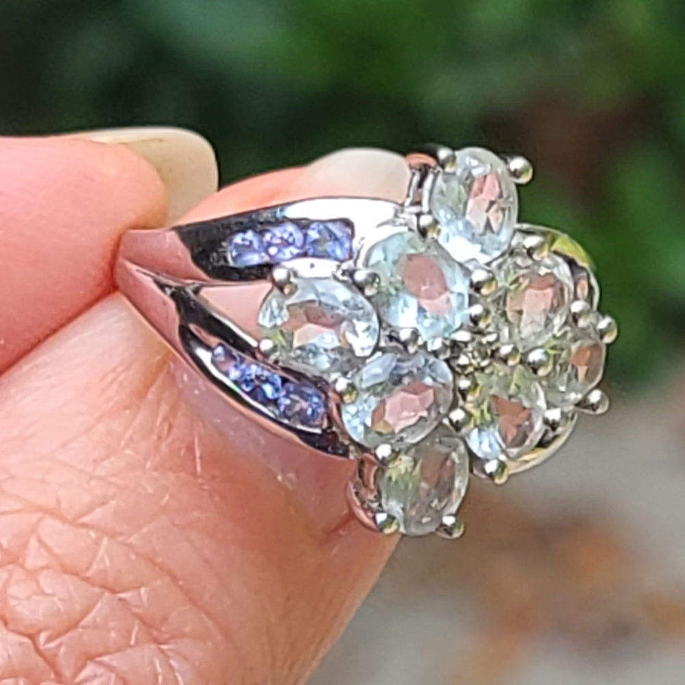 10kt gold aquamarine tanzanite diamond ring